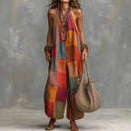 Jumpsuit Tatting Lace Collection Exclusive Edition: color-block, halter-neck full-length jumpsuit with luxe drape.