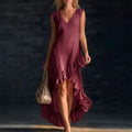 2026 Spring Sexy V Neck Solid Long Dresses Woman Elegant Ruffle Hem Irregular Party Dresses Summer Sleeveless Casual Beach Dress by Adornity