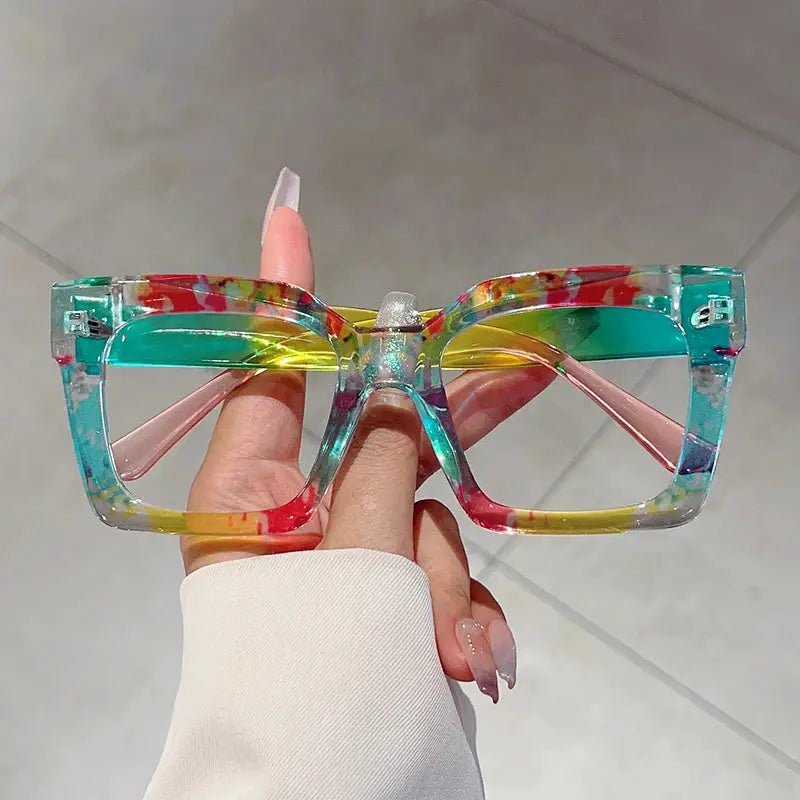 KAMMPT Fashion Colorful Stripe Oversize Glasses Stylish Brand Design Eyewear Personalized Square Decor Chic Frame for Women's by Adornity