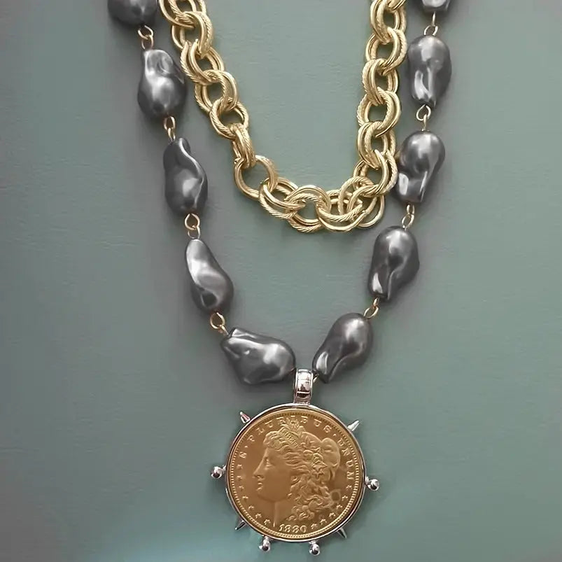 Coin Pendant Necklace - Large British Penny Collectibles Charm With Figaro Chain by Adornity