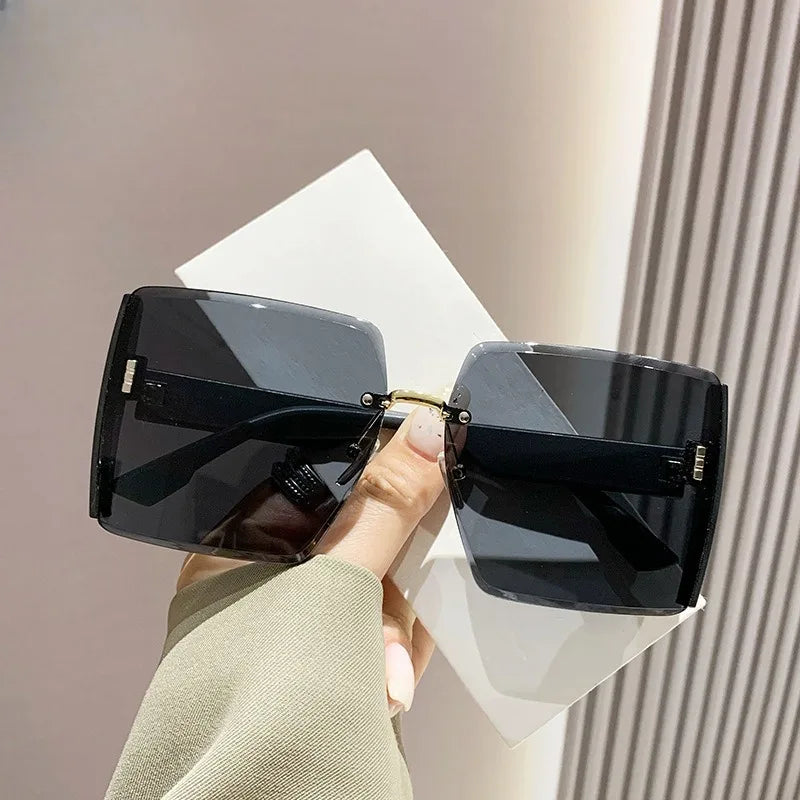 Black Square Sunglasses – Korean Style Classic Big Shades with UV Protection by Adornity
