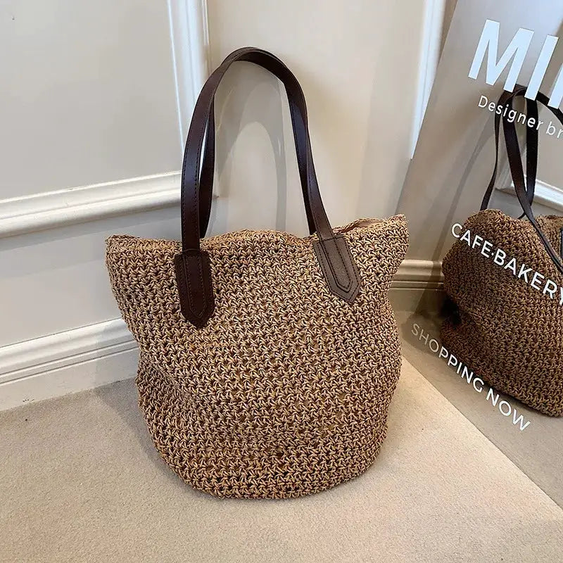 Summer Beach Bags For Women Handmade Rattan Woven Shoulder Bags Large Capacity Straw Bag Bohemian Casual Travel Handbag Totes by Hegichi