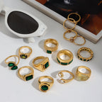 Uworld Retro Green Zircon Ring 18k Gold Color Plated Stainless Steel Round Ring Can be Stacked as a Gift for Women's Accessories by Adornity