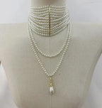 Pearl Tassel Necklace – Multi-Layered Vintage Pearl Jewelry With Teardrop Pendant by Adornity