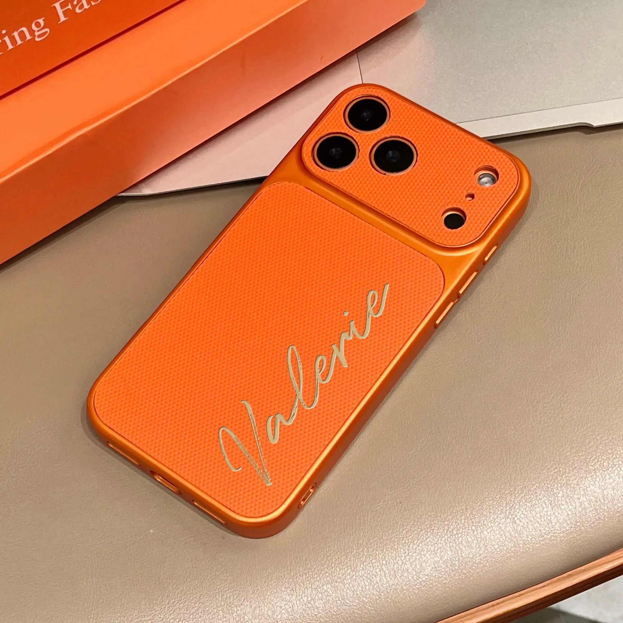 Personalized Signature Customized Name Letters Luxury Football Texture Faux Leather Phone Case Compatible With IPhone 17 Pro Max by Hegichi