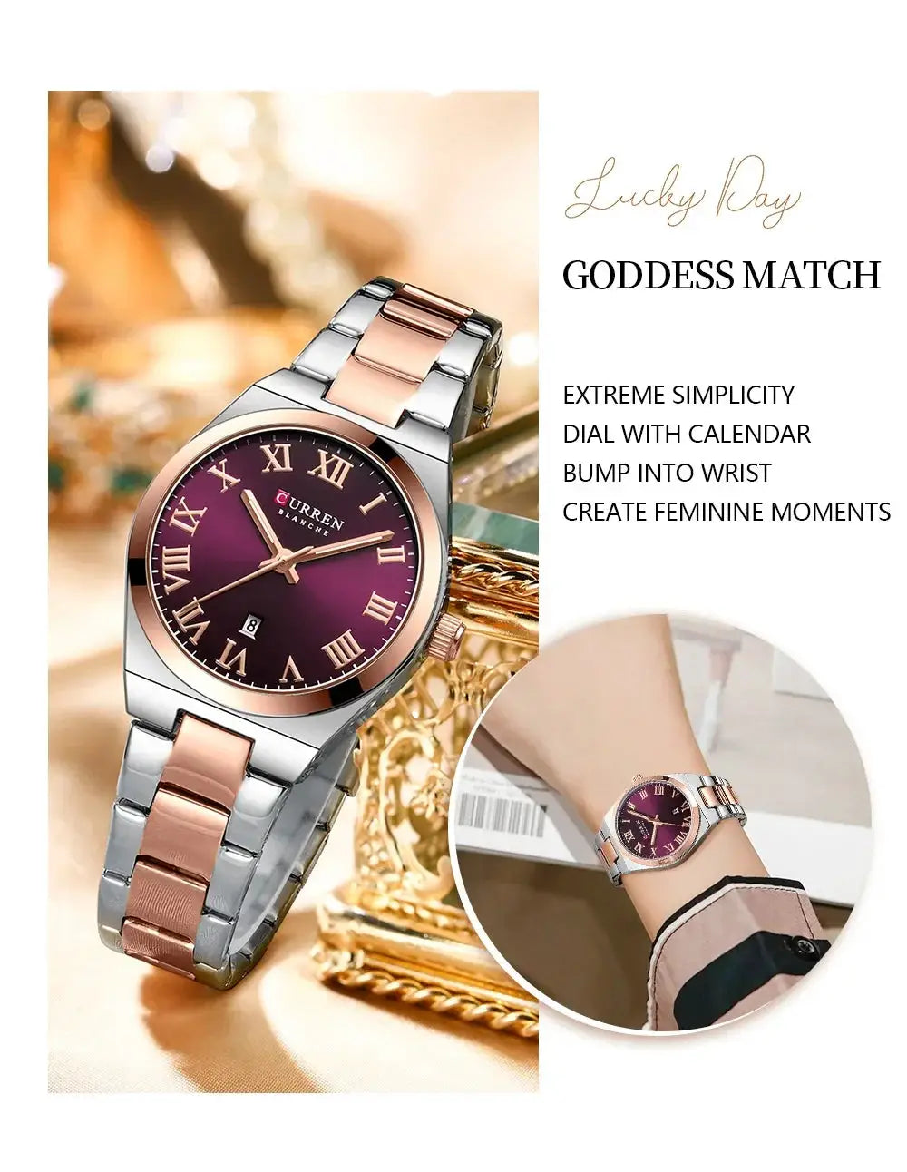 Women Stainless Steel Watch - Waterproof Analog Bracelet With Date Display by Adornity