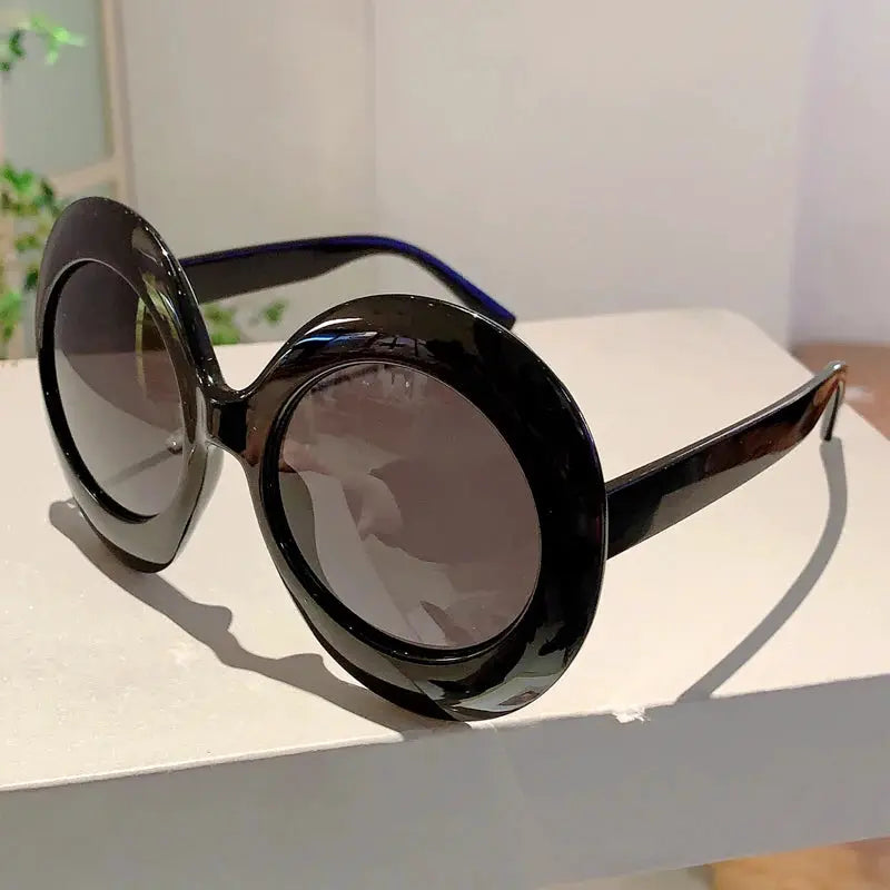 KAMMPT Oversized Round Sun Glasses 2024 Women Fashion Vintage Gradient Outdoor Shades Ins Trendy Brand Design Black Sunglasses by Hegichi