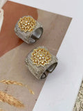 Gold Plated Bracelet – Cubic Zirconia Ring & Flower Pattern Vintage Copper Bangles Set by Adornity
