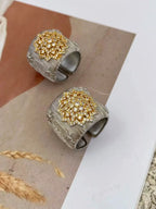 Gold Plated Bracelet – Cubic Zirconia Ring & Flower Pattern Vintage Copper Bangles Set by Adornity