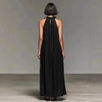 Women's Sexy Halter Ruffle Maxi Dress Solid Pockets Loose Long Dress Summer Elegant Sleeveless Bohemian Vacation Beach Dress by Adornity