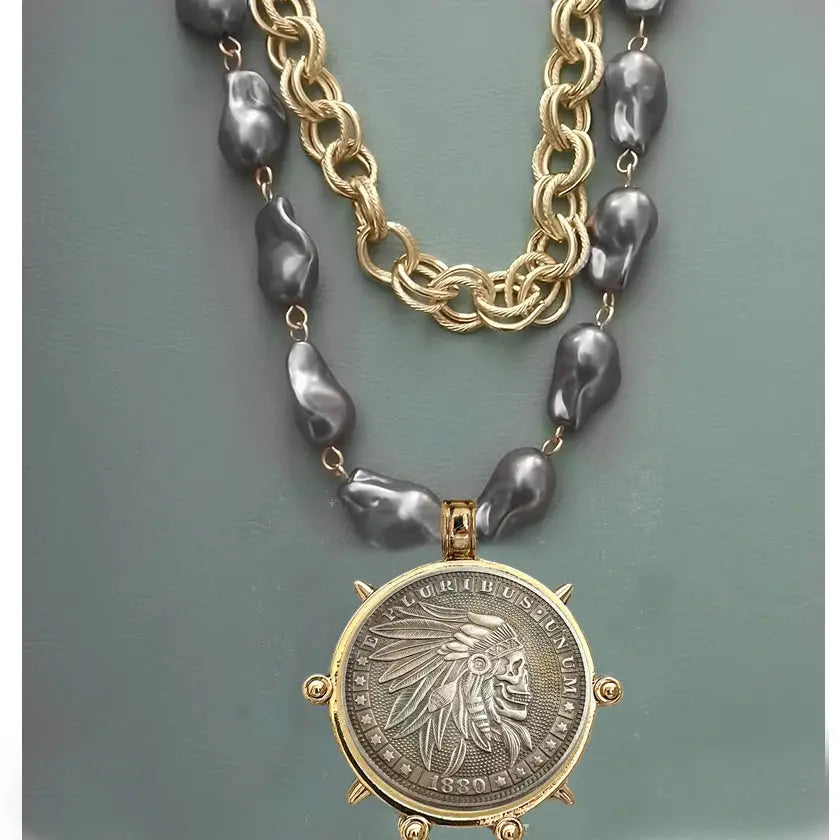 Coin Pendant Necklace - Large British Penny Collectibles Charm With Figaro Chain by Adornity