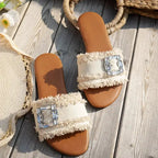 Women's Slippers Summer Sliding Metal Buckle Flat Shoes Fashion Sandals Women's Designer 2026 Comfortable Women's Shoes Slides by Adornity