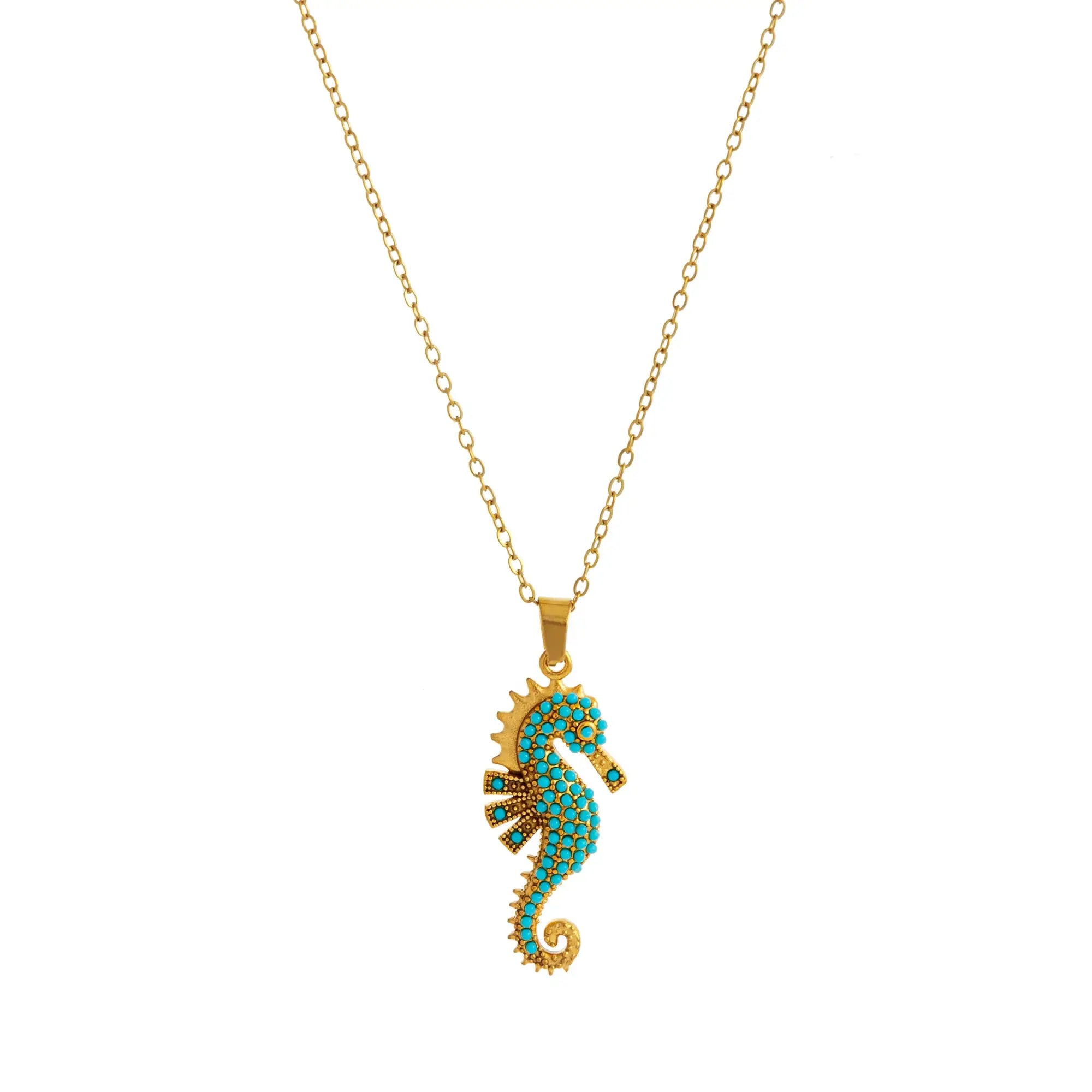 Seahorse Pendant Necklace | 18K Gold Plated Stainless Steel with Zircon Inlay, Jewelry for Women by Adornity