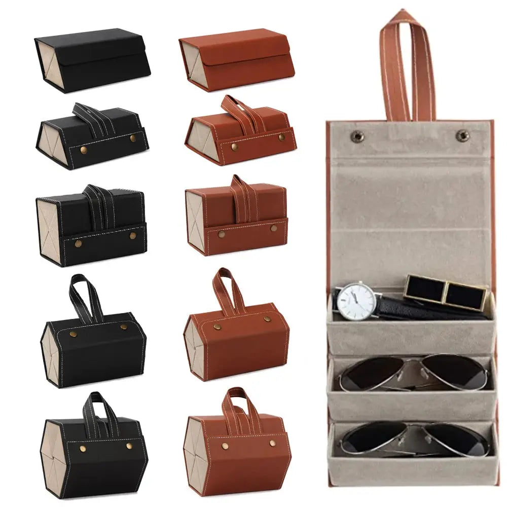 Fashion PU Leather Glasses Organizer Portable Multi-slot Folding Eyeglasses Holder Travel Storage Box Display Sunglasses Case by Hegichi