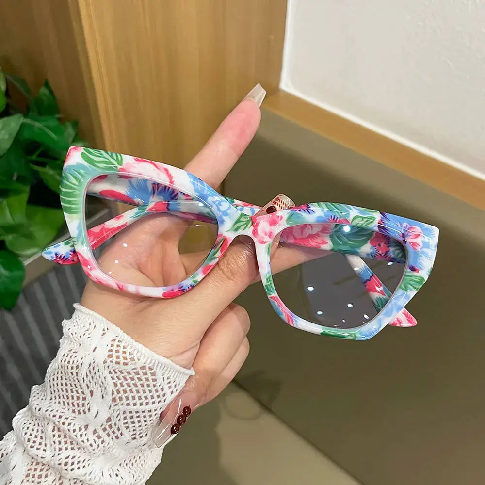 Retro Floral Cat-Eye Reading Glasses for Women, Fashionable Printed Large-Frame Anti-Blue Light Reading Glasses, Personalized Colorful Pattern High-Definition Reading Glasses by Hegichi