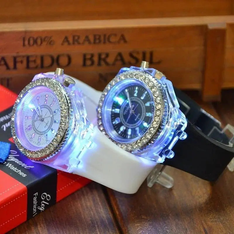 LED Light Flash Luminous Watches Women Men Boys Girls Silicone Wrist Watch Fashion Rhinestone Clock Kids Children Relogio Saati by Adornity