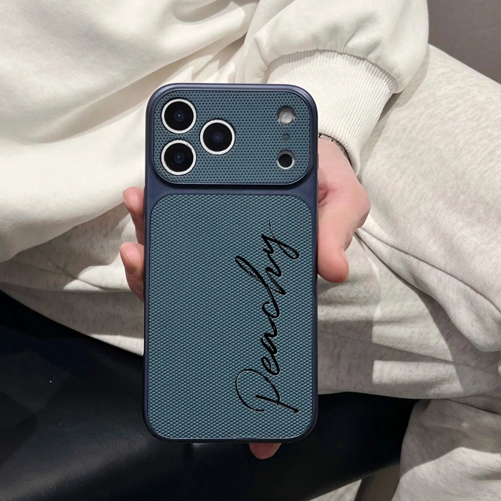 Personalized Signature Customized Name Letters Luxury Football Texture Faux Leather Phone Case Compatible With IPhone 17 Pro Max by Hegichi