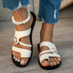 Summer Ladies Flat Sandals Fashion Diamond Buckle Elegant Woven Strap Comfortable Easy-To-Wear Thong Slippers by Hegichi