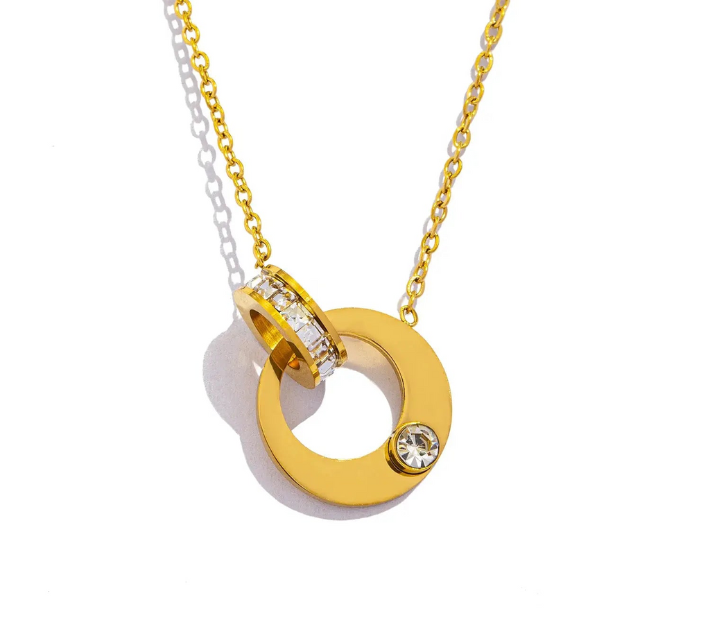 Dual Hoop Pendant Necklace for Women - Hypoallergenic Stainless Steel with Cubic Zirconia, Elegant Jewelry for Daily Wear &Gift by Adornity