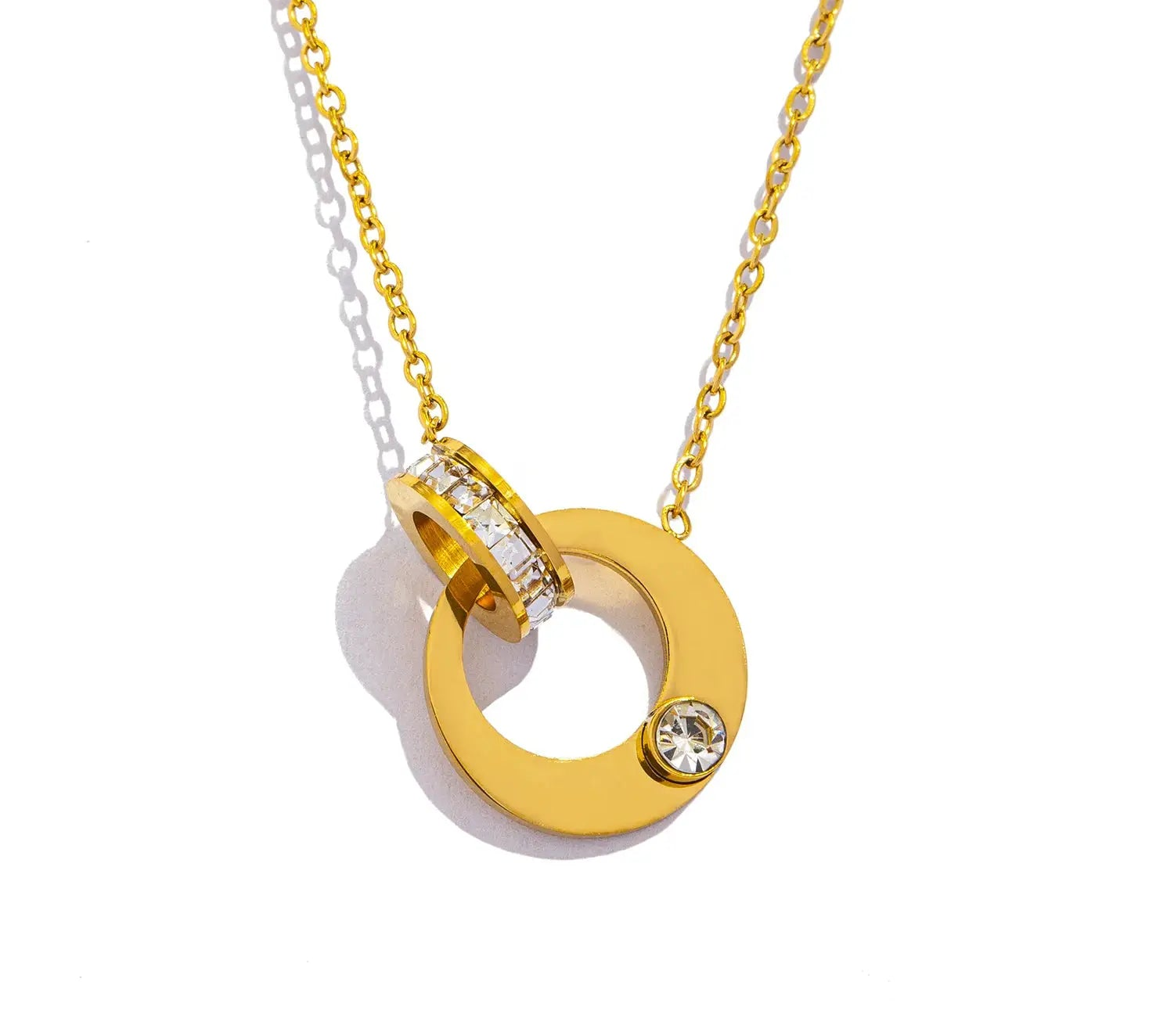 Dual Hoop Pendant Necklace for Women - Hypoallergenic Stainless Steel with Cubic Zirconia, Elegant Jewelry for Daily Wear &Gift by Adornity