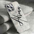 Large Brush Calligraphy Name Customized Phone Case For iPhone 16 15 14 13 12 11 Pro Max Lambskin Faux Leather Shockproof Cover by Hegichi