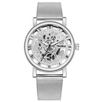 Women Skeleton Watch – Faux Mechanical Quartz Timepiece With Metal Mesh Band by Adornity
