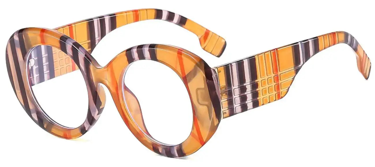 Stripe Yellow Anti Blue Light Reading Glasses For Women 2025 Luxury Brand Large Round Eyeglasses Frame Retro Transparent Glasses by Hegichi