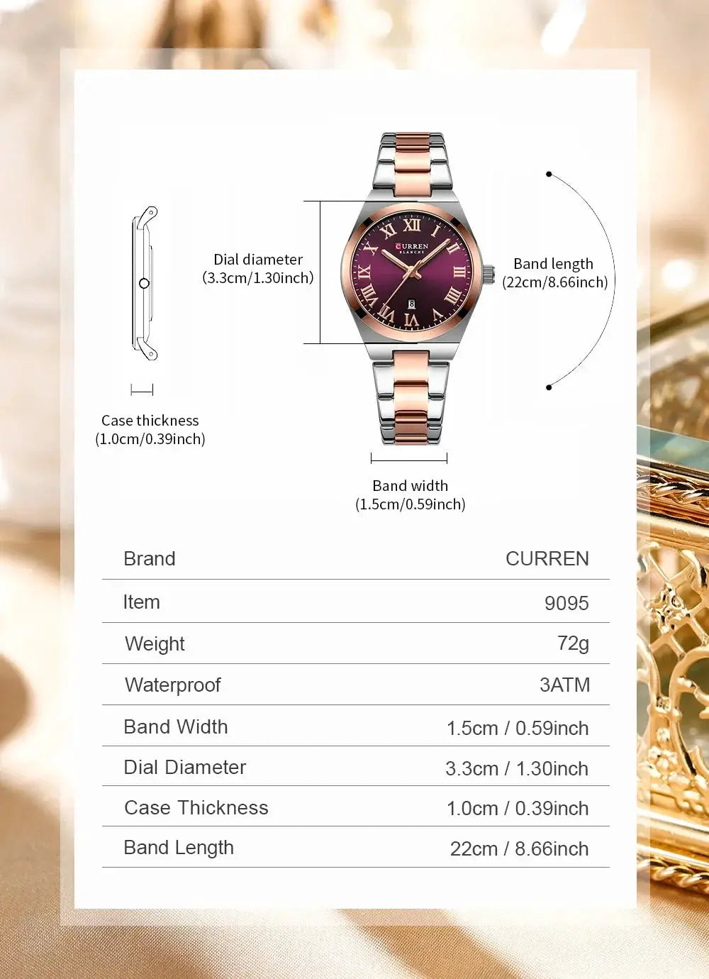 Women Stainless Steel Watch - Waterproof Analog Bracelet With Date Display by Adornity