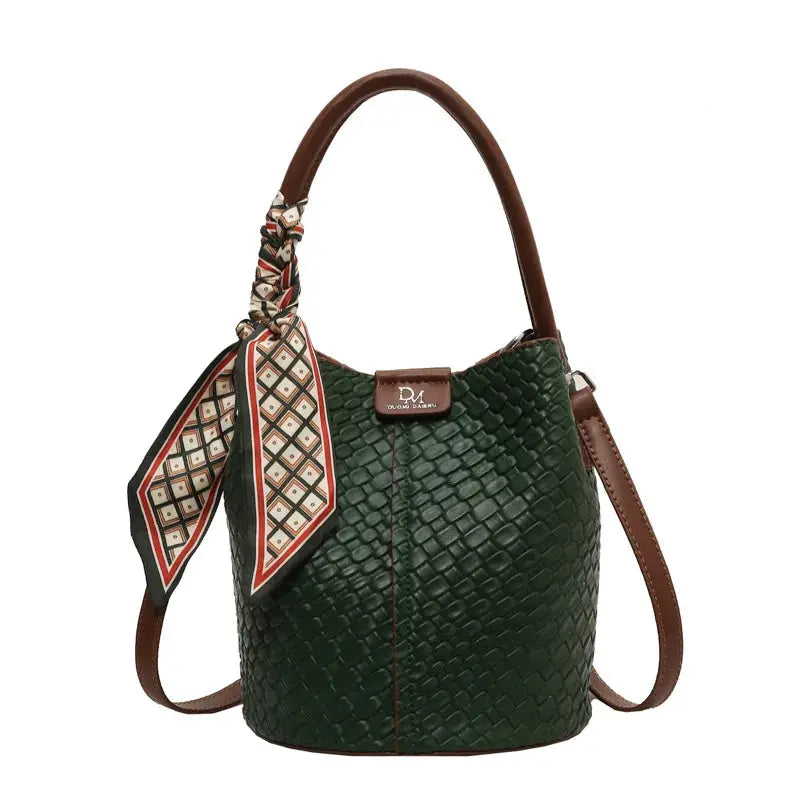 Fashionable Women's Bucket Bag, Stylish Solid Color Woven Effect Handbag Shoulder Bag and Crossbody Bag, Can Be Carried By Hand by Hegichi