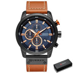 CURREN 8291 Mens Quartz Chronograph Watch Casual Leather Military Sport Fashion Gentleman Wristwatch by Adornity