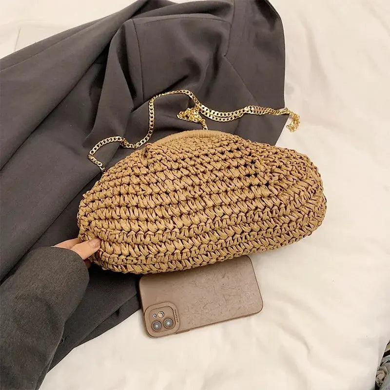 Summer New Straw Weaving Crossbody Bag Fashionable and Casual Shell Bag Women's Shoulder Bag with Excellent Texture by Hegichi