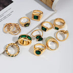 Uworld Retro Green Zircon Ring 18k Gold Color Plated Stainless Steel Round Ring Can be Stacked as a Gift for Women's Accessories by Adornity
