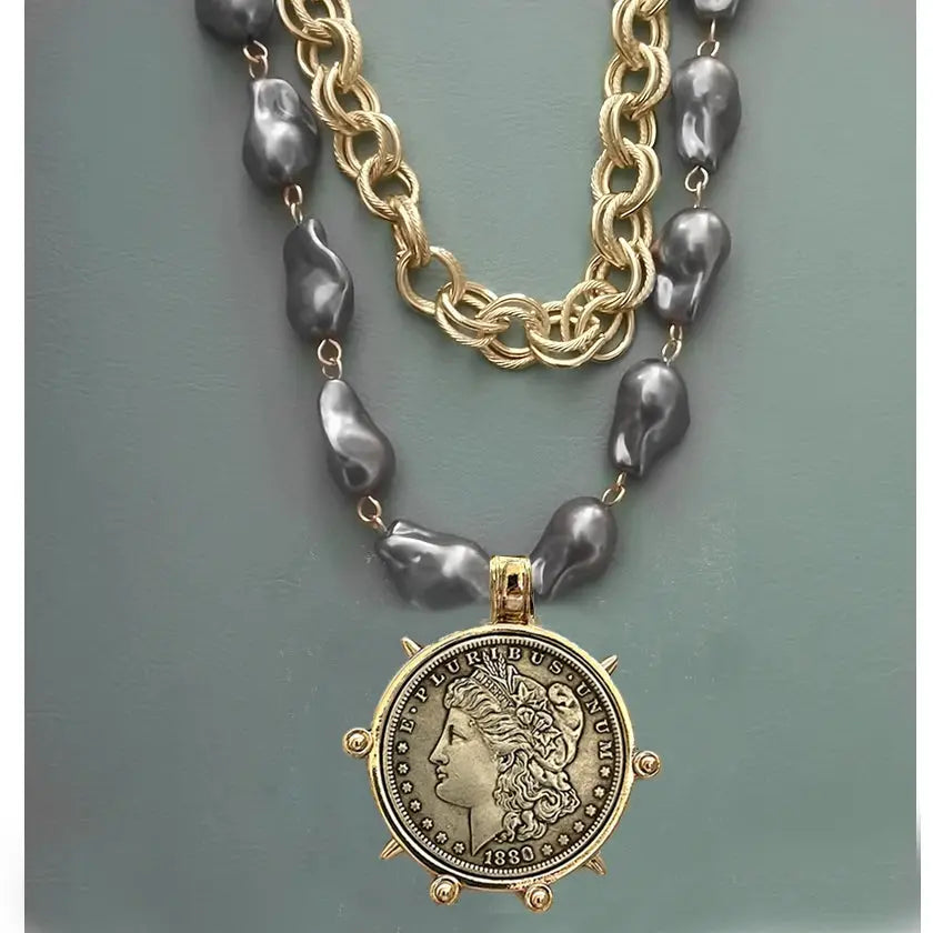Coin Pendant Necklace - Large British Penny Collectibles Charm With Figaro Chain by Adornity