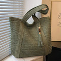 Summer Straw Women Bag Hand-Woven Handbags Handmade Raffia Beach Boho Shoulder Bag Large Tote Bag Tassel Shopping Purses by Hegichi