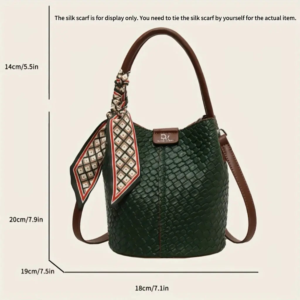 Fashionable Women's Bucket Bag, Stylish Solid Color Woven Effect Handbag Shoulder Bag and Crossbody Bag, Can Be Carried By Hand by Hegichi