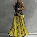 Women's Fashion Abstract Printed Round-Neck Maxi Dresses 2026 New Sleeveless Loose Casual Vacation Party Long Dress Sundress by Adornity