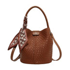 Fashionable Women's Bucket Bag, Stylish Solid Color Woven Effect Handbag Shoulder Bag and Crossbody Bag, Can Be Carried By Hand by Hegichi
