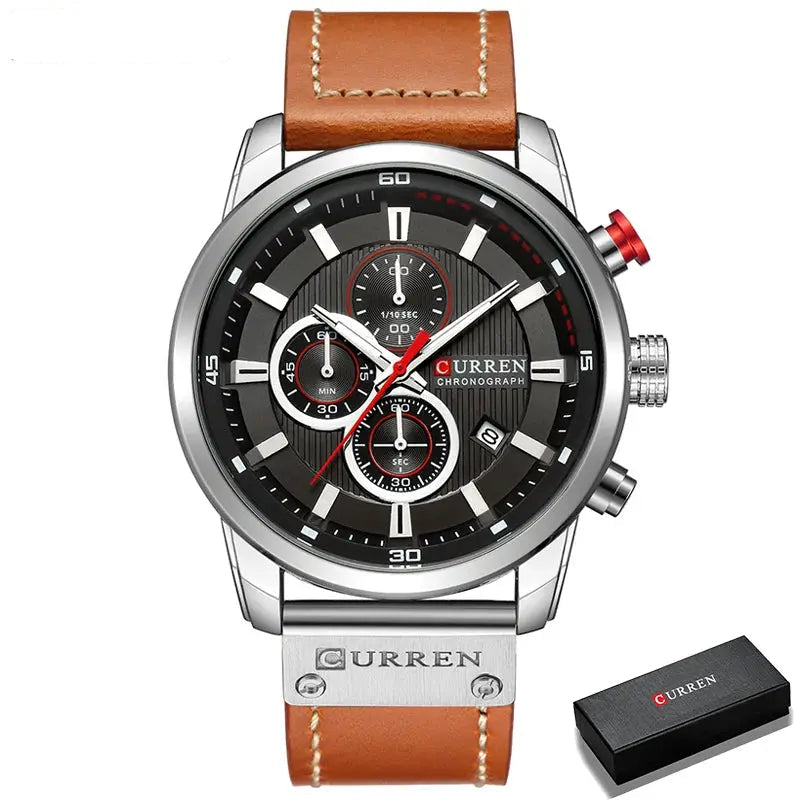 CURREN 8291 Mens Quartz Chronograph Watch Casual Leather Military Sport Fashion Gentleman Wristwatch by Adornity