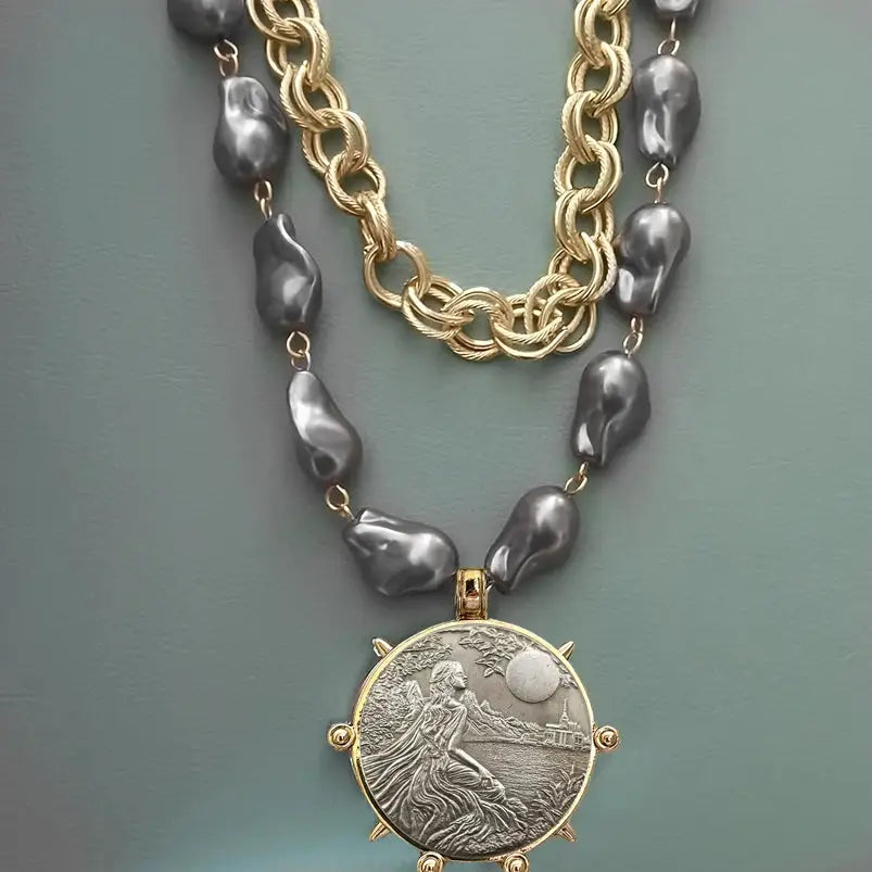 Coin Pendant Necklace - Large British Penny Collectibles Charm With Figaro Chain by Adornity