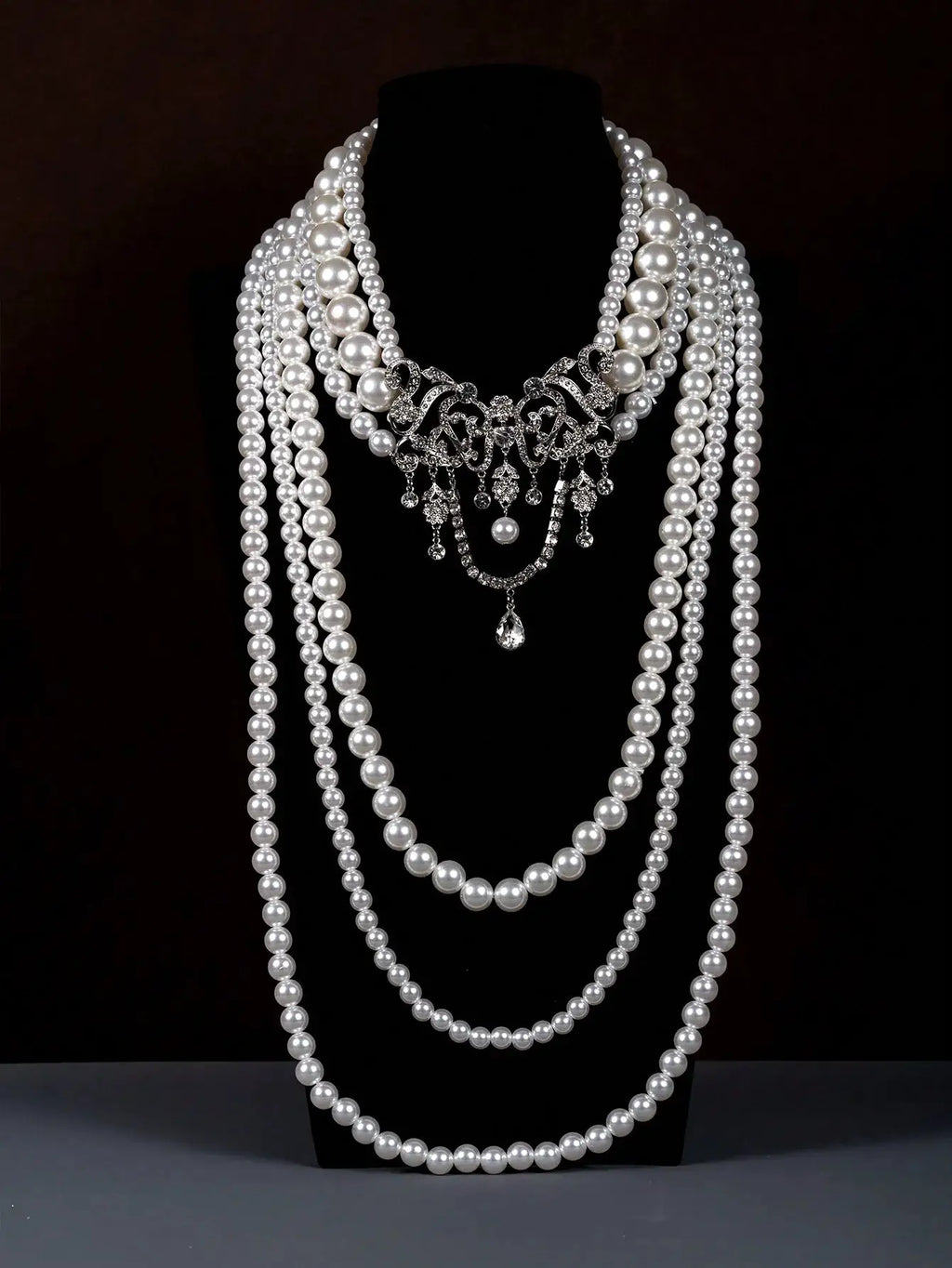 Vintage Bowknot Necklace – Multi-Layer Faux Pearl Long Fashion Jewelry by Adornity