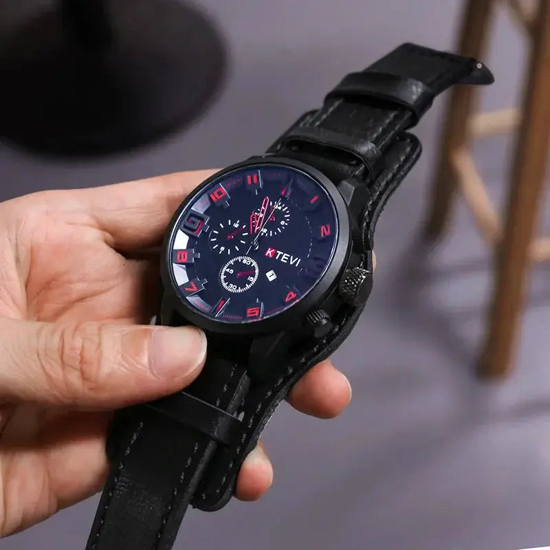 Retro Men's Watches High-end Luxury Man Watch PU Leather Strap Date Business Quartz Watch Big Dial Military tactical Wristwatch by Adornity