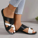 Mix Color Flat Sandals Women 2026 Summer Pu Leather Clip Toe Outdoor Slippers Woman Plus Size 43 Non Slip Beach Slide Flip Flops by Hegichi