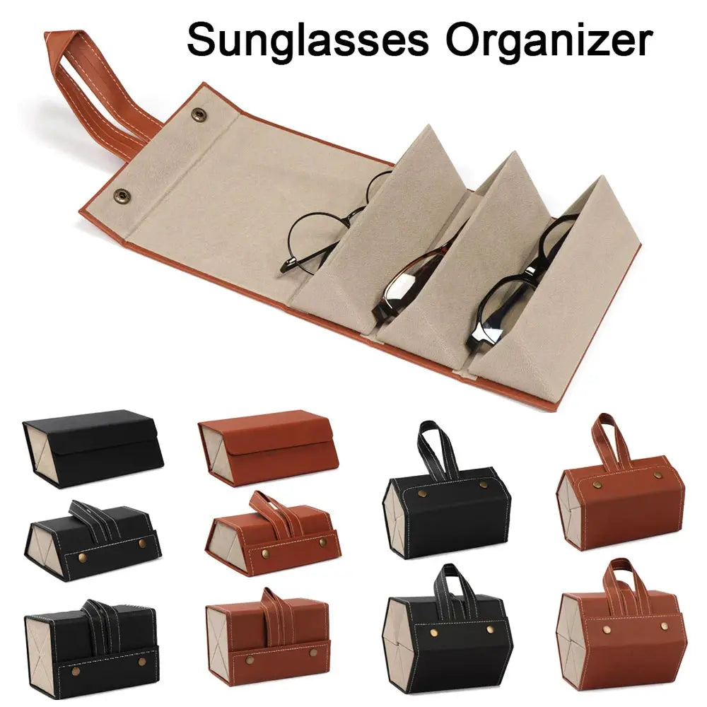 Fashion PU Leather Glasses Organizer Portable Multi-slot Folding Eyeglasses Holder Travel Storage Box Display Sunglasses Case by Hegichi