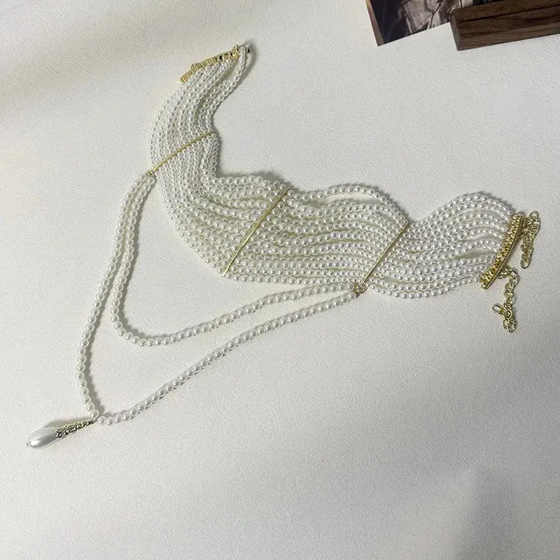 Pearl Tassel Necklace – Multi-Layered Vintage Pearl Jewelry With Teardrop Pendant by Adornity