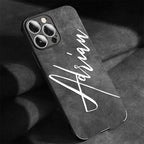 Large Brush Calligraphy Name Customized Phone Case For iPhone 16 15 14 13 12 11 Pro Max Lambskin Faux Leather Shockproof Cover by Hegichi