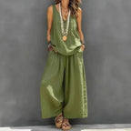 Boho Vacation Summer Beach Outfits Woman Sexy V Neck Hollow Top Wide Leg Pants Sets Spring Casual Sleeveless Loose Suit Harajuku by Adornity