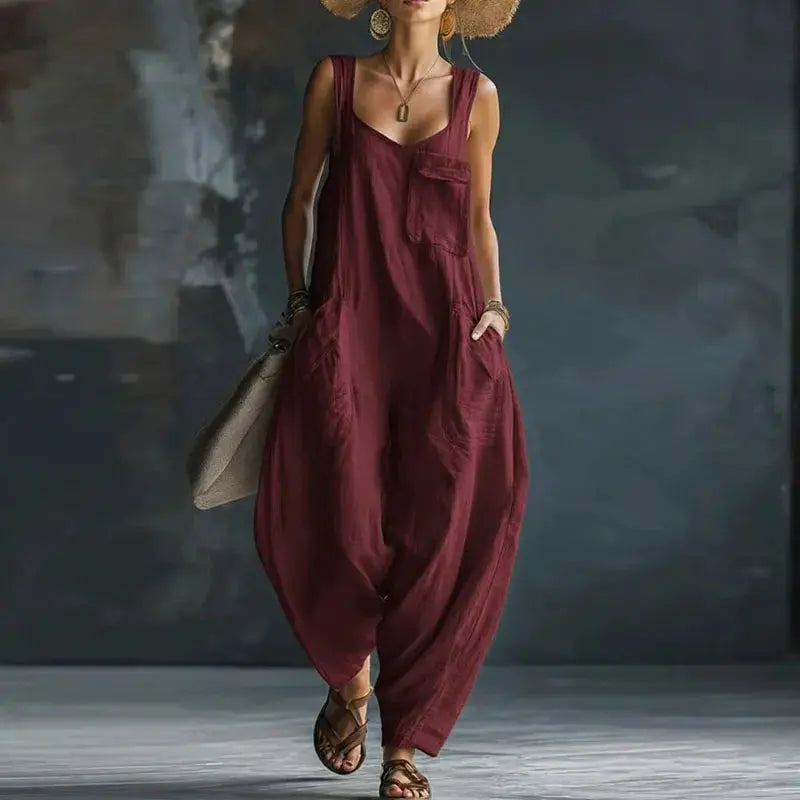 Women's Jumpsuits and Rompers 2026 Spring Sexy Square Collar Backless Chic Playsuit Summer Sleeveless Wide Leg Trousers Overalls by Adornity