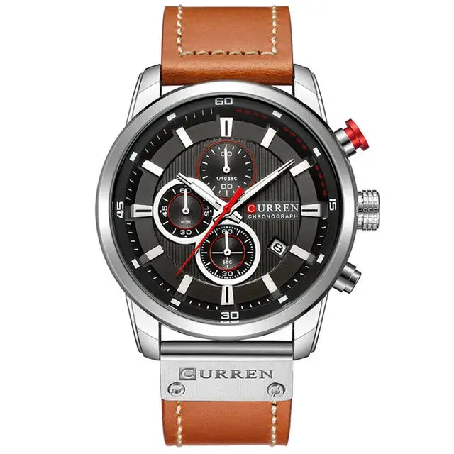 CURREN 8291 Mens Quartz Chronograph Watch Casual Leather Military Sport Fashion Gentleman Wristwatch by Adornity