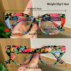 Retro Floral Cat-Eye Reading Glasses for Women, Fashionable Printed Large-Frame Anti-Blue Light Reading Glasses, Personalized Colorful Pattern High-Definition Reading Glasses by Hegichi