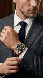 Mens Quartz Chronograph Watch Leather Limited Edition by Adornity